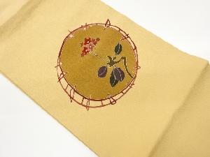 縮緬地銀彩型染枝葉に花模様刺繍名古屋帯